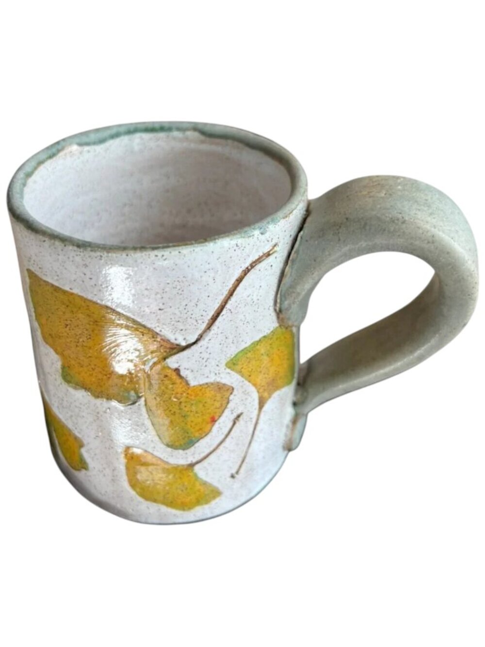 Gorgeous Handmade Ginkgo Leaf Pottery Mug – Signed Studio Ceramic I Matte Glaze